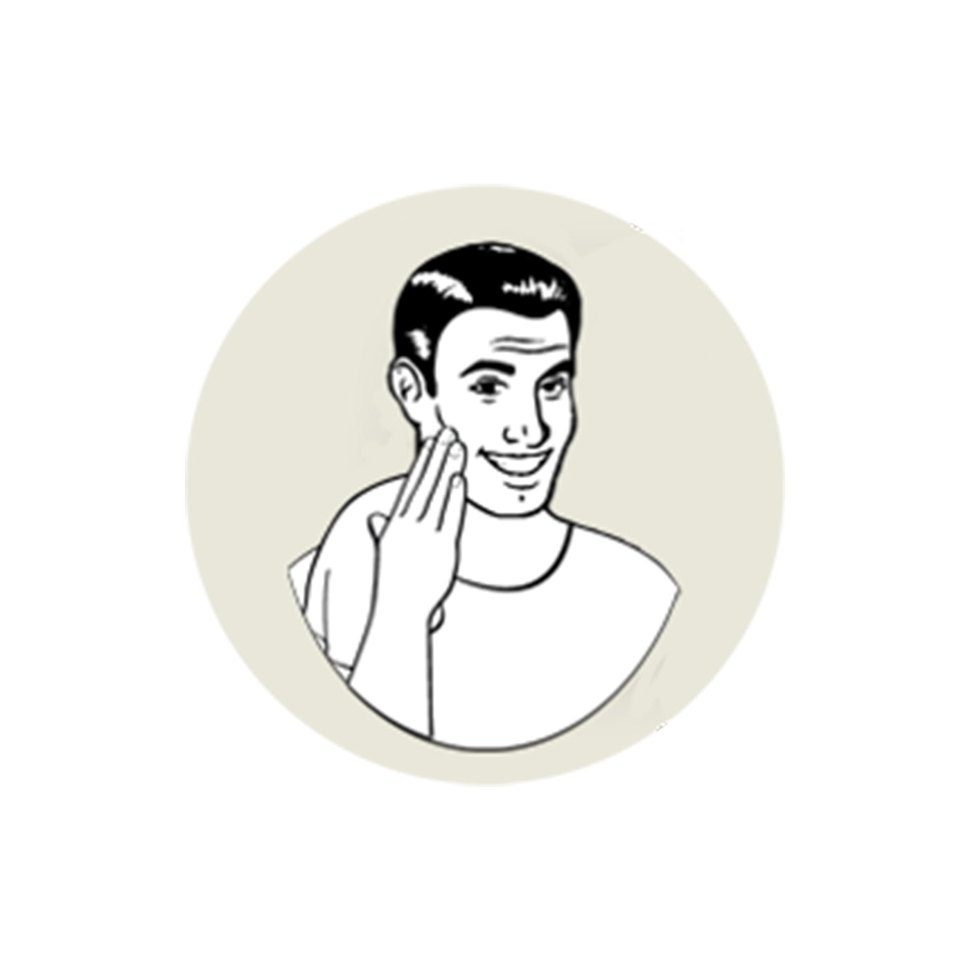 Tenth tip graphic of man patting and taking care of his skin in a light brown circle on a white background