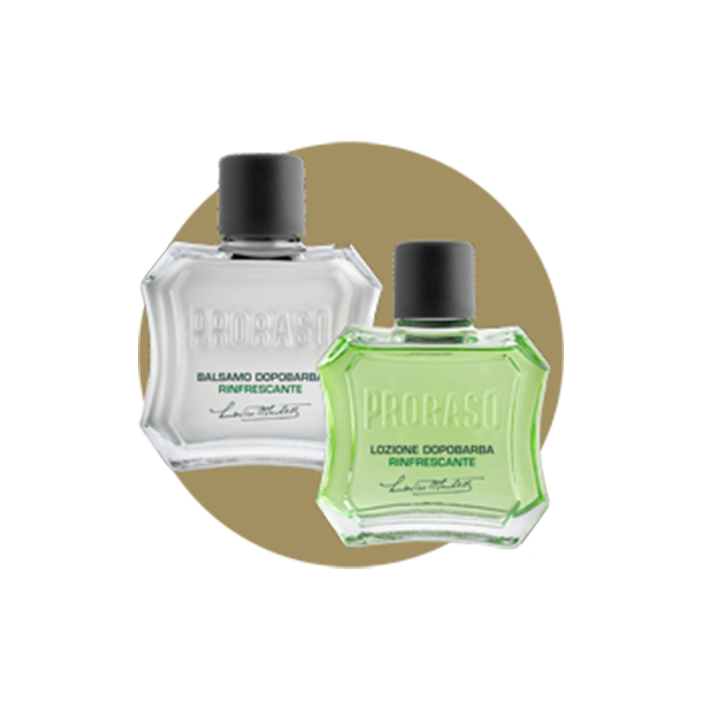 Ninth step always remember your post-shave routine, image with Refresh formula After Shave Balm and After Shave Ltion over a brown circle with a white background.