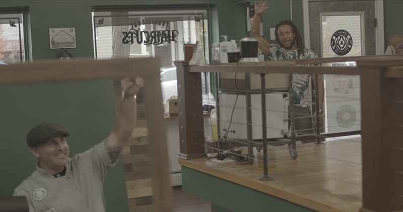 Mystic waving hello to Anthony at Razors Barbershop