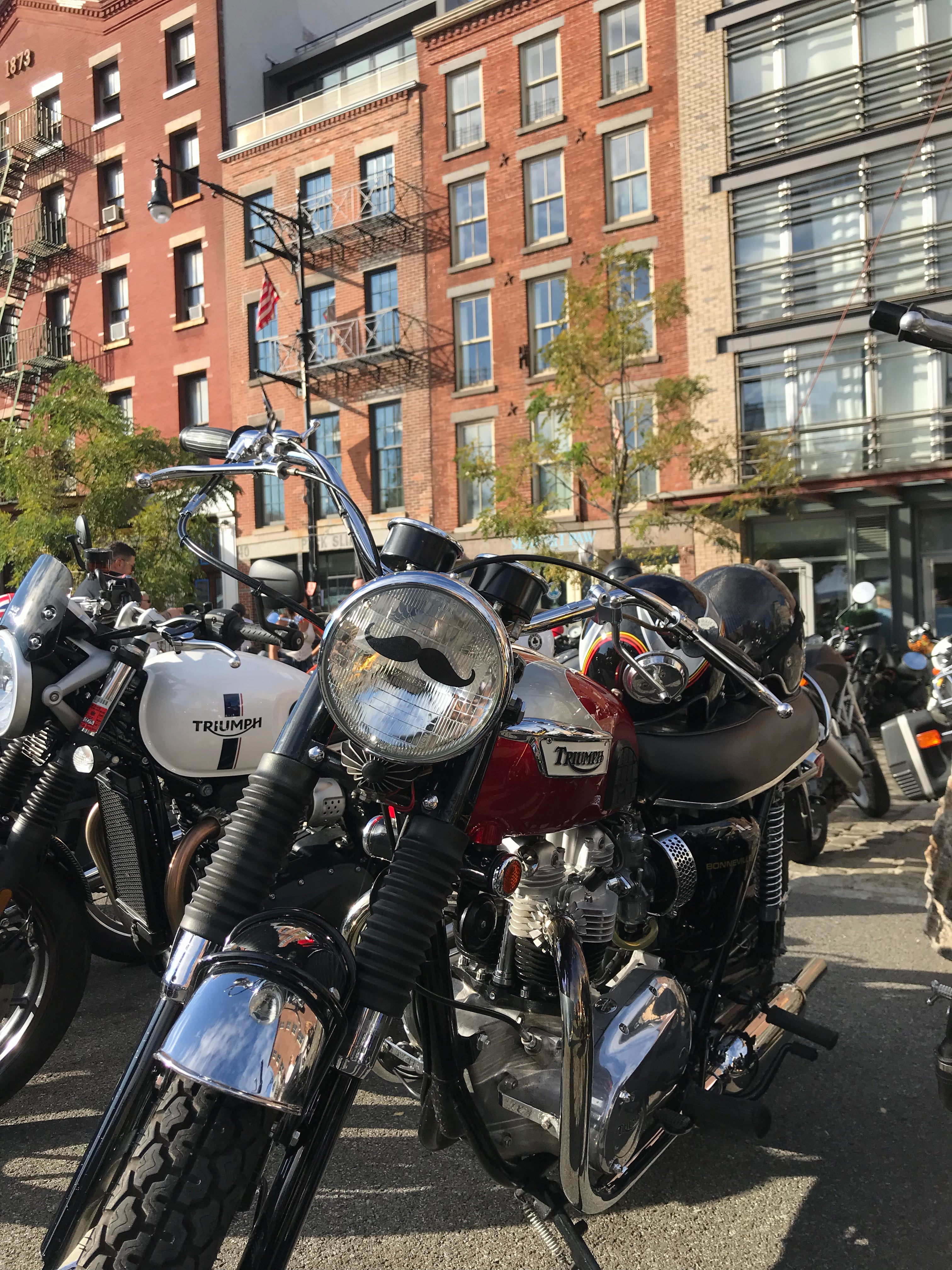 Motorcycles on the streets of New York City lined up