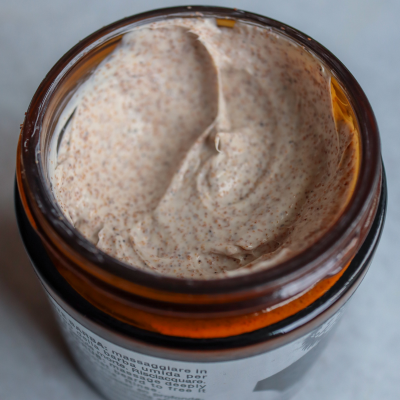 Closeup of opened Exfoliating Beard Paste & Facial Scrub to see the texture
