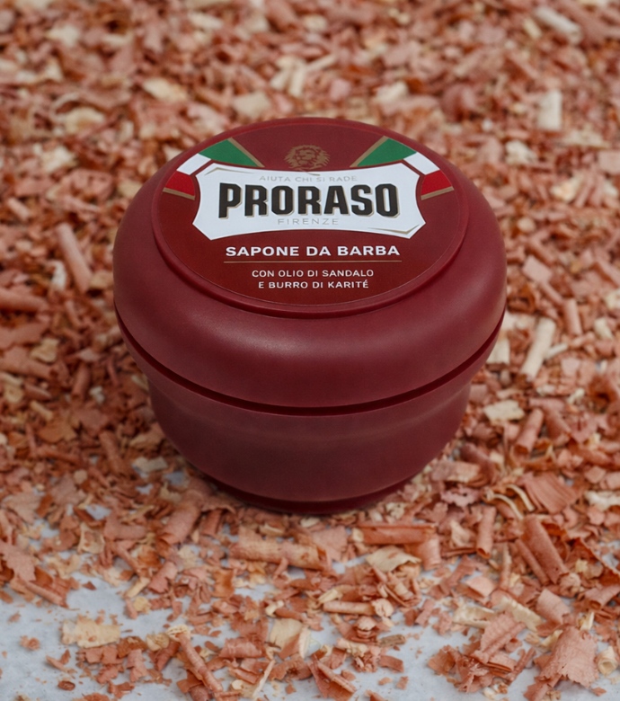 Coarse Beard Shaving Soap in a Bowl sitting on shaved Sandalwood